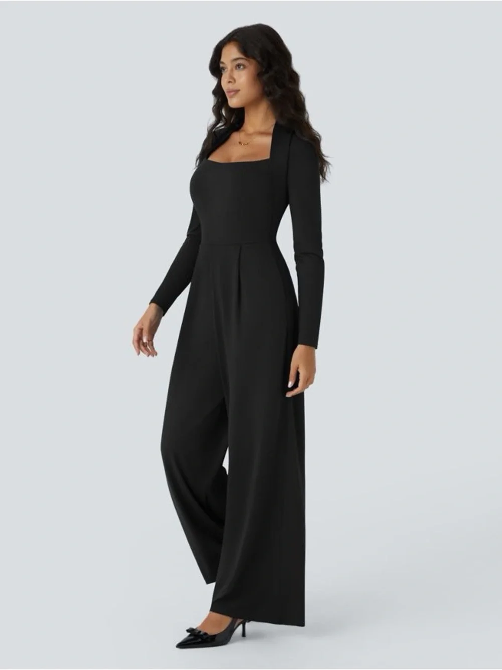HALARA NWT Black Wide-Leg Jumpsuit Long-Sleeve Easy Peasy Medium Reg. - Picture 6 of 9